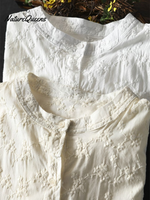 Women's Floral Embroidered Stand-up Collar Cotton Shirt