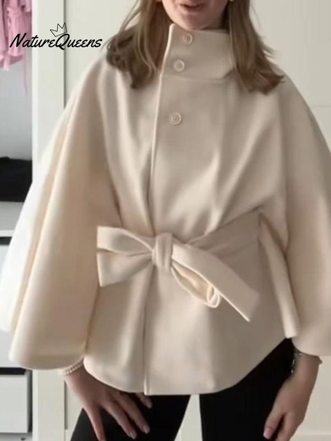 Women's Elegant Solid Color Cashmere Wool Cape Jacket