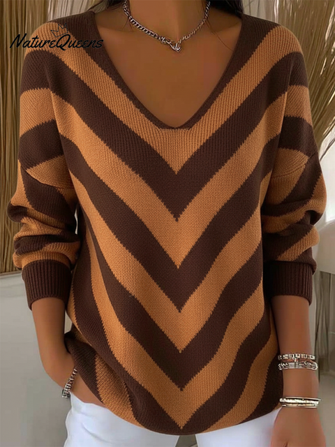 Women's Soft Herringbone Sweater Top Brown