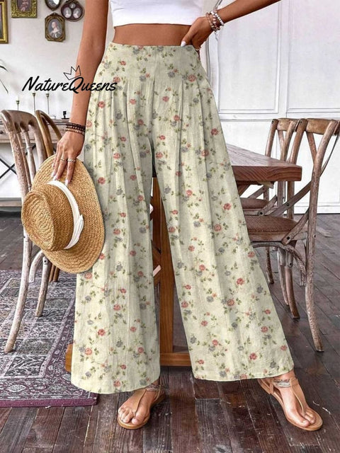 Women's Elegant Simple Floral Pattern Cotton and Linen Pants