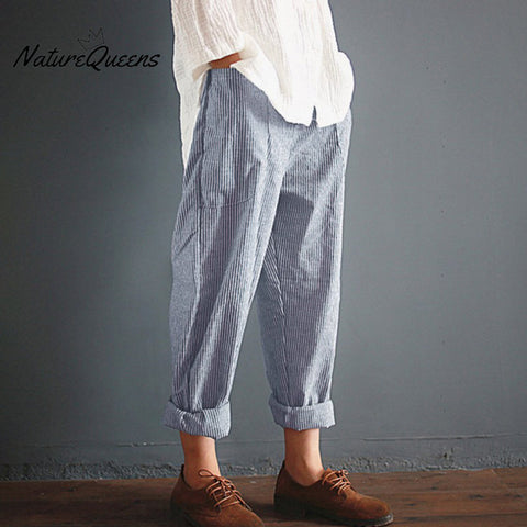 Stripes Elastic Waist Pocket Comfy Pants