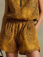 Casual Western Leopard Print Brown Sleeveless Top And Shorts Set