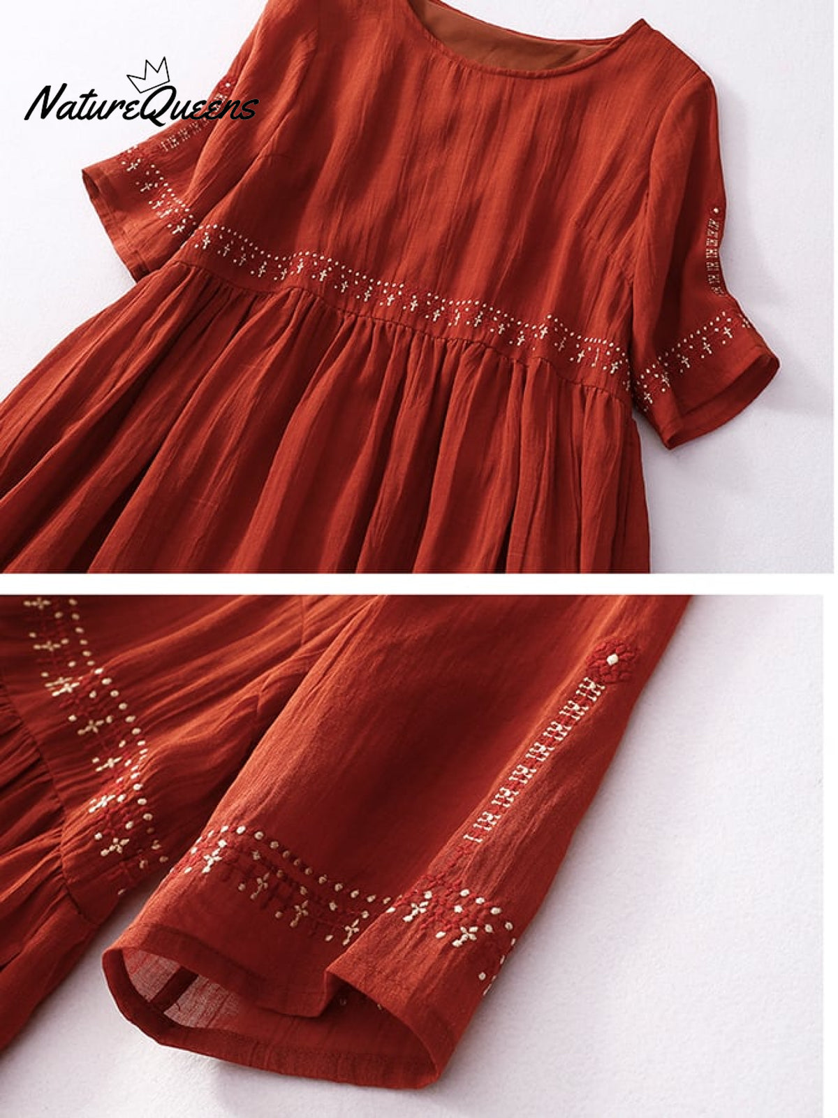 Cotton And Linen Embroidered Loose Dress