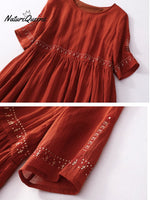 Cotton And Linen Embroidered Loose Dress