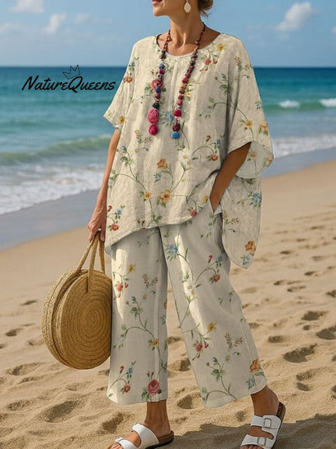 Women's Casual Retro Floral Print Suit