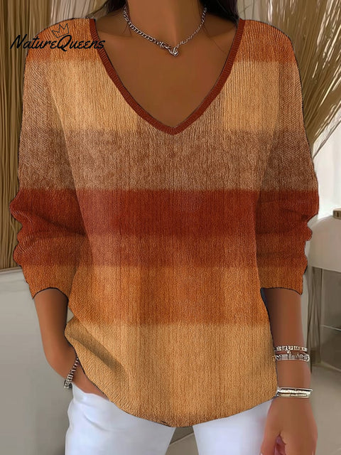 Women's Retro Plaid Art Print V Neck Sweater