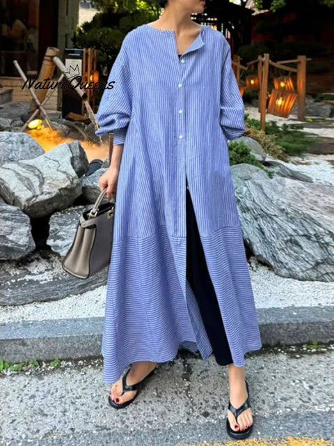 Women's Casual Striped Loose Shirt Dress