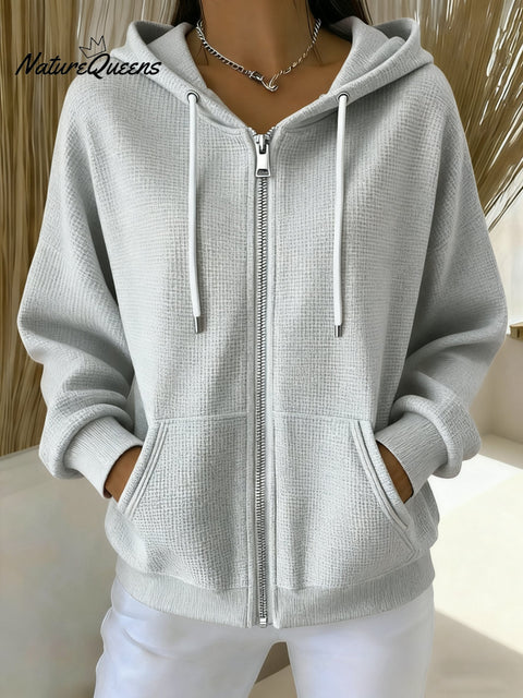 Women's Casual Waffle Texture Hoodie Jacket