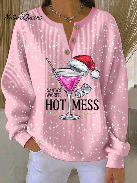 Women's Christmas Print Knitted Crew Neck Long Sleeve Top