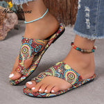 Ethnic Retro Flat Toe Slippers 2025 Summer New Breathable Printed Roman Style Slippers