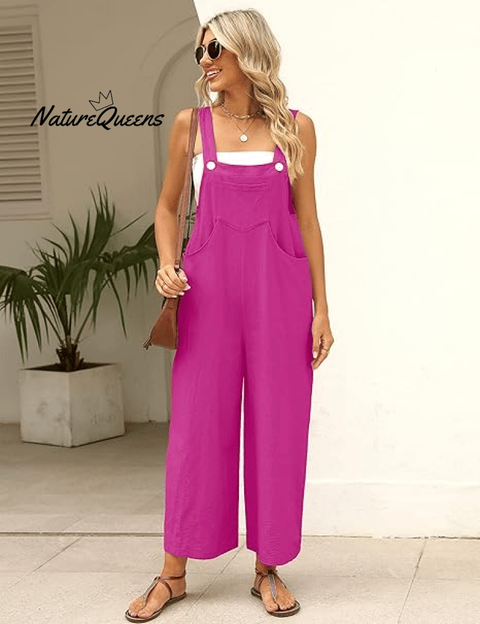 Women's Summer Cotton Linen Overalls â€?Adjustable & Relaxed Fit Jumpsuit