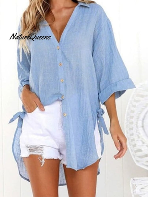 Ladies Cotton Linen Irregular Casual Shirt