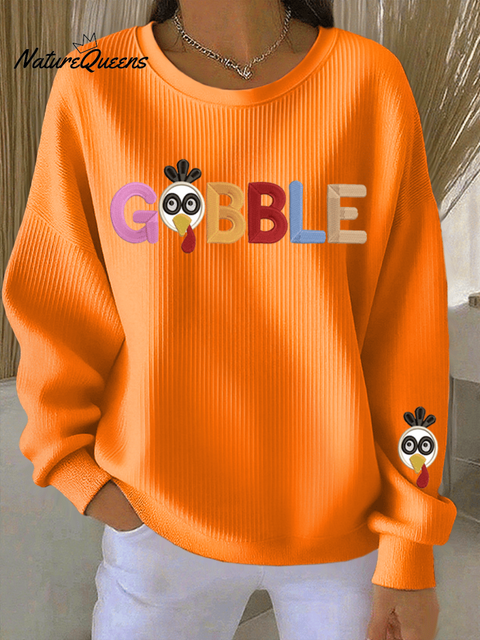 Women's Thanksgiving Turkey Print Casual Crew Neck Sweatshirt