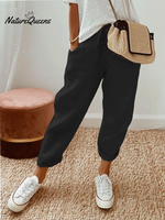 Women'S Cotton Linen Solid Color Casual Trousers