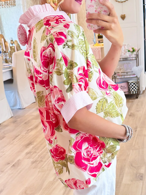 Pink Floral Stripe Bianca Shirt