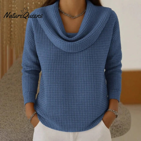 Warm Waffle Jumper with Elegant Waterfall Neck