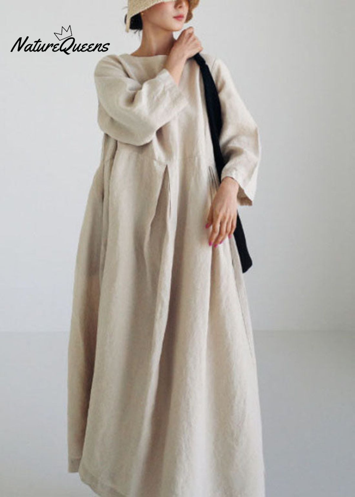 Apricot Cotton Dresses Pockets Patchwork Spring