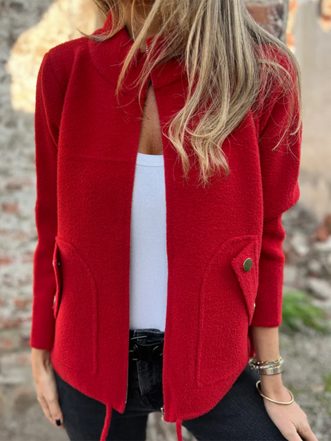 Women's Zipper Pocket Stand Collar Jacket