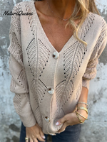 Leaf Knit Reversible Button Sweater