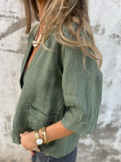 Women's V-neck Button-down Linen Jacket