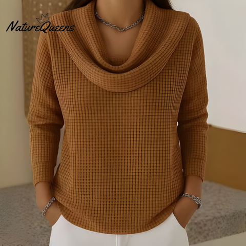 Warm Waffle Jumper with Elegant Waterfall Neck