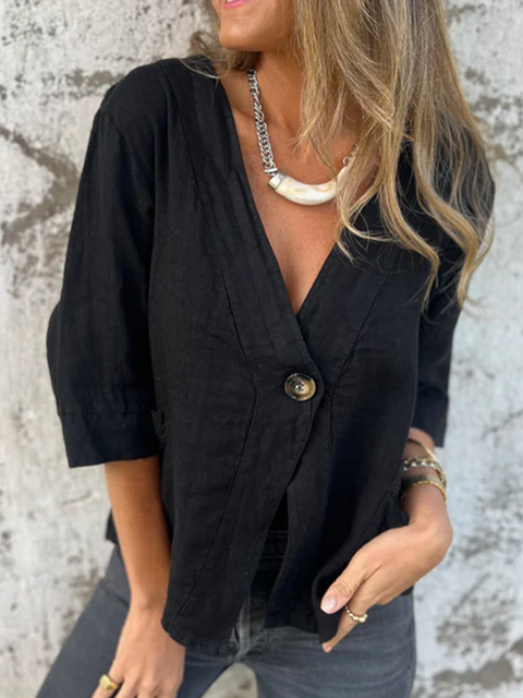 Women's V-neck Button-down Linen Jacket