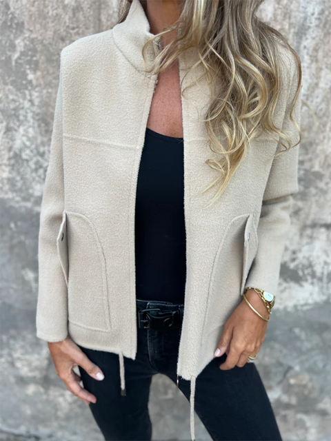 Women's Zipper Pocket Stand Collar Jacket