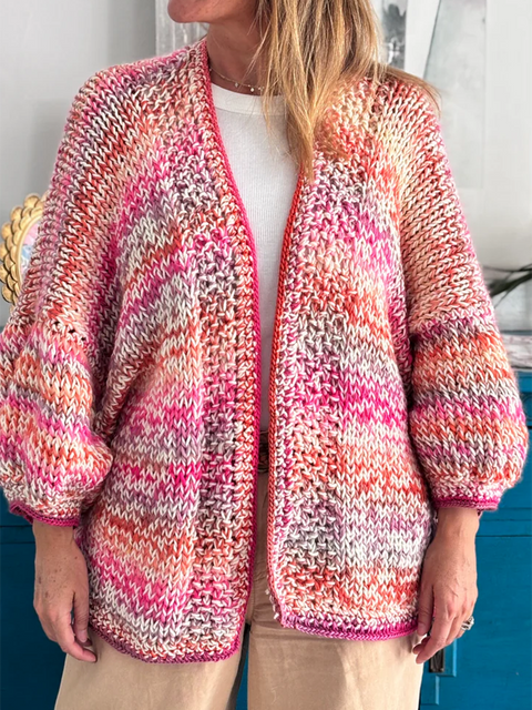 Multicolor Chunky Knit Cardigan Sweater