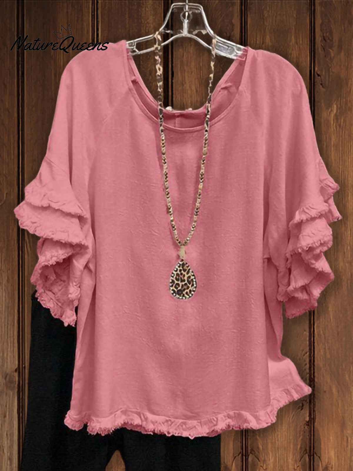 Double Ruffle Short Sleeve Round - Neck Top Pink / S Tops
