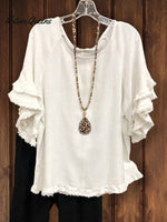 Double Ruffle Short Sleeve Round - Neck Top White / S Tops