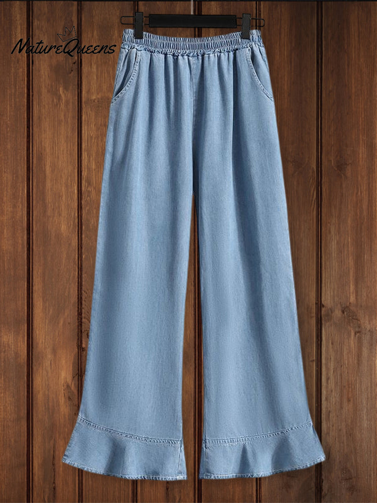 Relaxed Ruffle Soft Denim Pants Wathet Blue / M Bottoms