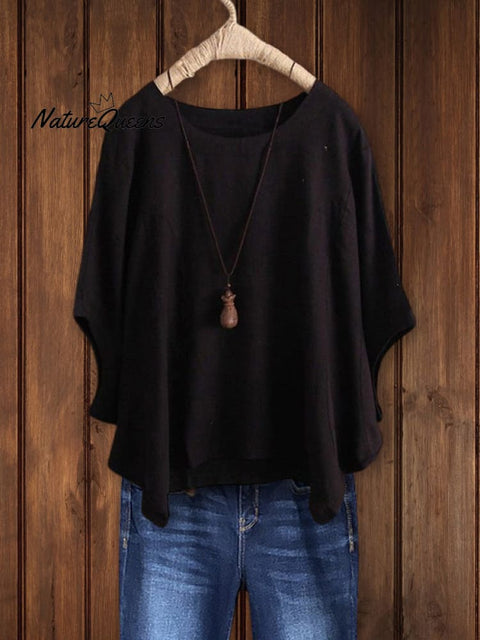 Relaxed Crew Neck Tunic Top Black / S Tops