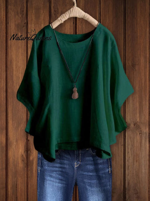 Relaxed Crew Neck Tunic Top Green / S Tops