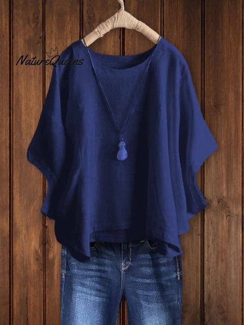 Relaxed Crew Neck Tunic Top Navy Blue / S Tops