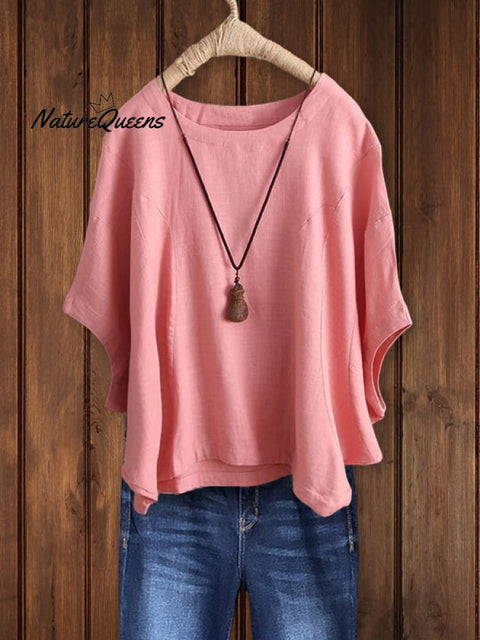 Relaxed Crew Neck Tunic Top Pink / S Tops