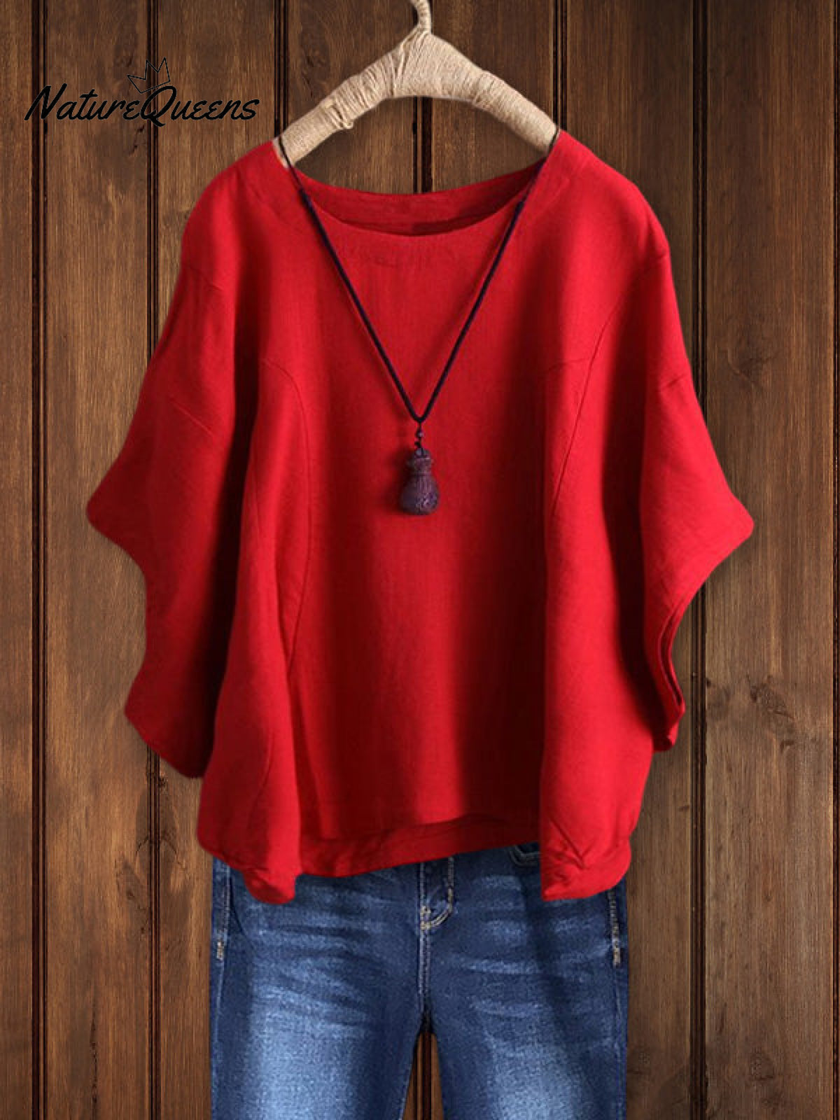 Relaxed Crew Neck Tunic Top Red / S Tops