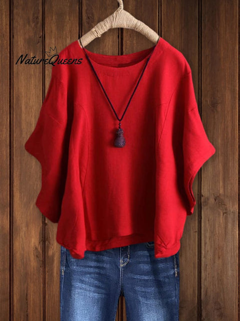 Relaxed Crew Neck Tunic Top Red / S Tops