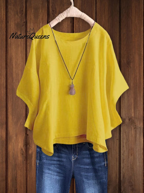 Relaxed Crew Neck Tunic Top Yellow / S Tops