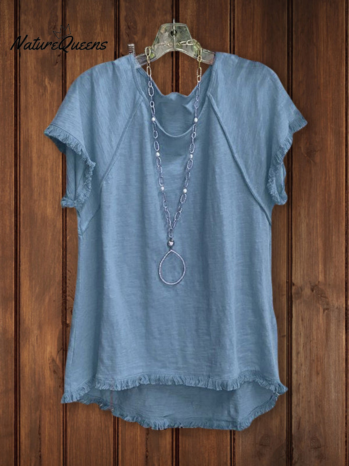 High Low Top With Frayed Hem Blue / S Tops