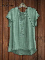 High Low Top With Frayed Hem Green / S Tops
