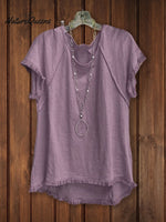 High Low Top With Frayed Hem Purple / S Tops
