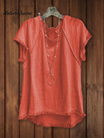 High Low Top With Frayed Hem Red / S Tops