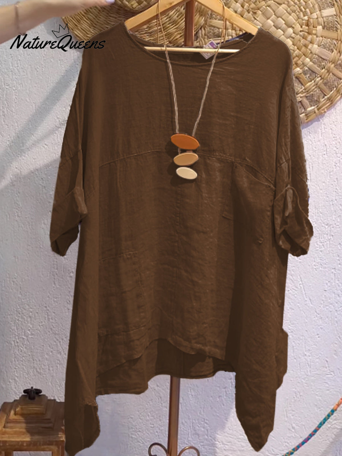 Women's Casual Cotton and Linen Round-neck Shirt