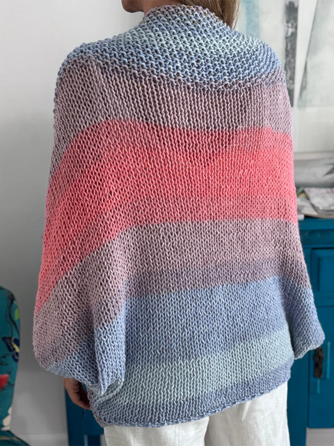Rainbow Striped Knit Cardigan Sweater