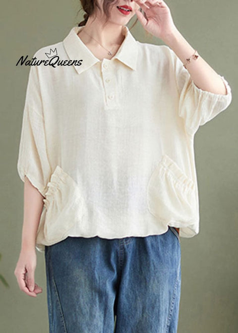 Chic Khaki Patchwork Button Solid T Shirt Short Sleeve