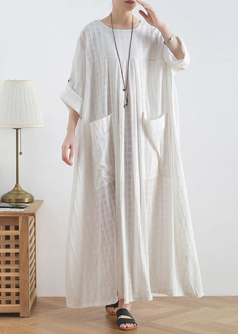 DIY o neck Batwing Sleeve cotton summerTunics Outfits white Robe Dresses