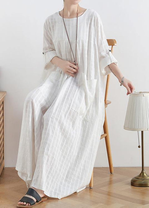 DIY o neck Batwing Sleeve cotton summerTunics Outfits white Robe Dresses