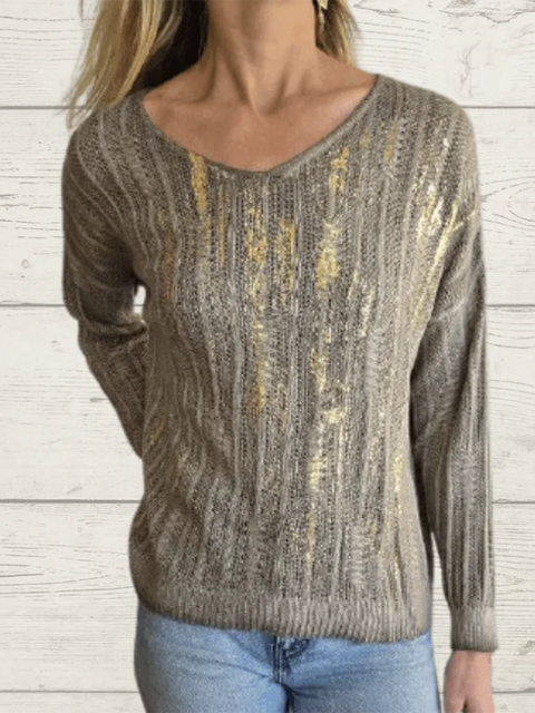 Fashionable Gold-stamped Knitted Sweater
