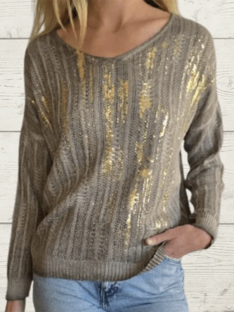 Fashionable Gold-stamped Knitted Sweater