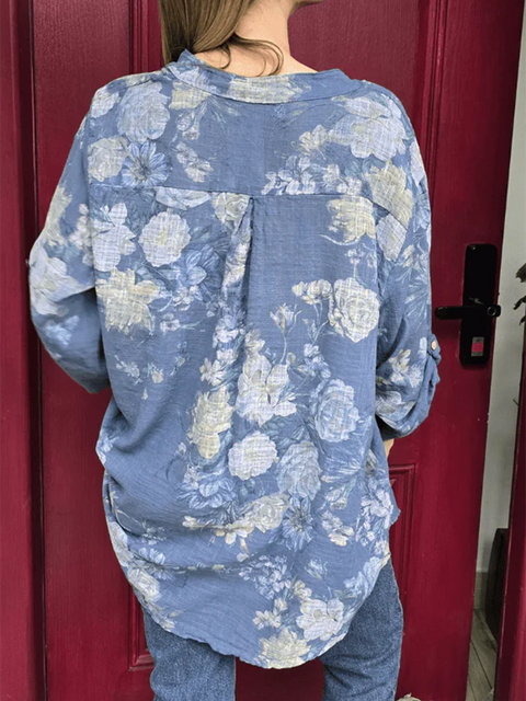 Floral Print Button-Down Linen Shirt